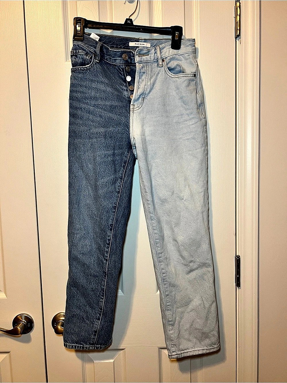 Pacsun Two-Tone Split Leg High Rise Straight Leg Jeans Straight Leg